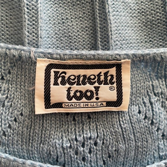 Vintage 80s Keneth Too Baby Blue Pointelle Knit Cap Sleeve Sweater - Picture 8 of 8